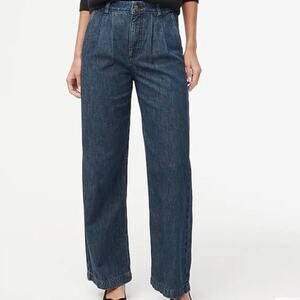 J.Crew Factory Pleated Trouser Jean Camden Navy Wash Denim High Rise Wide Leg